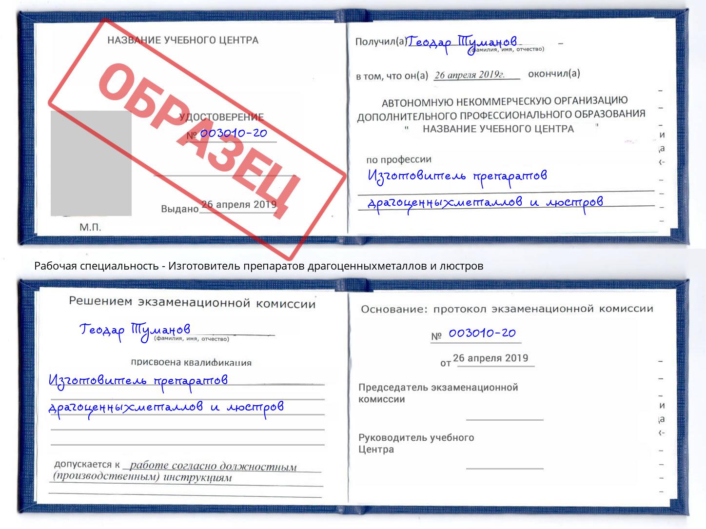 Изготовитель препаратов драгоценныхметаллов и люстров Усть-Джегута