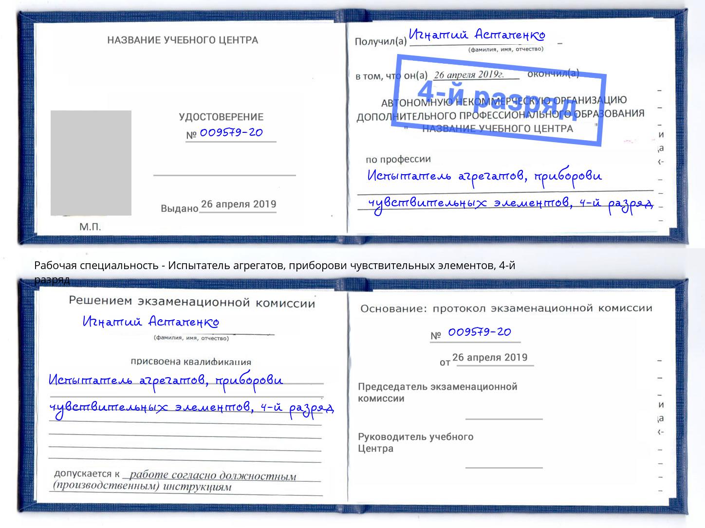 корочка 4-й разряд Испытатель агрегатов, приборови чувствительных элементов Усть-Джегута