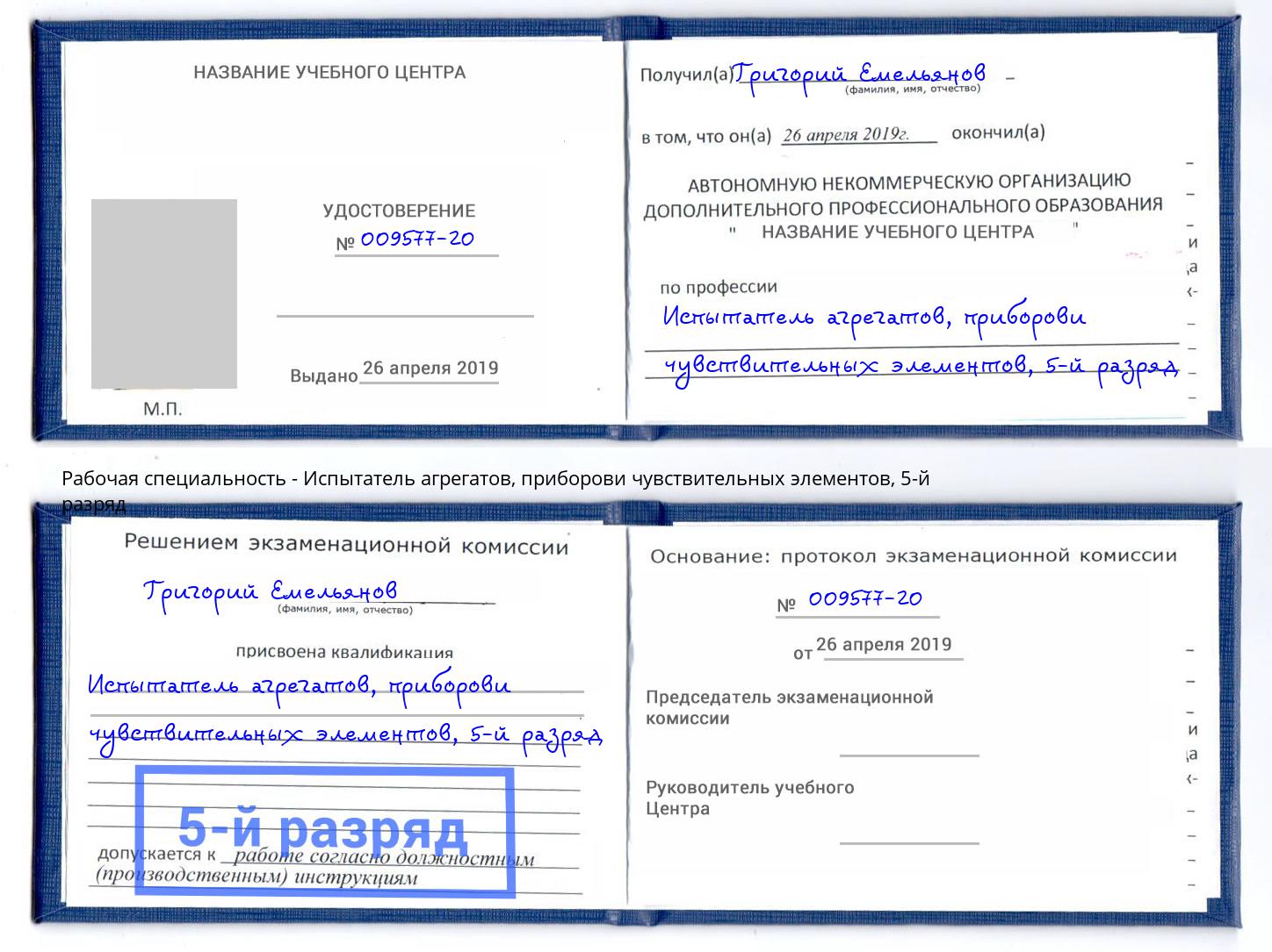 корочка 5-й разряд Испытатель агрегатов, приборови чувствительных элементов Усть-Джегута
