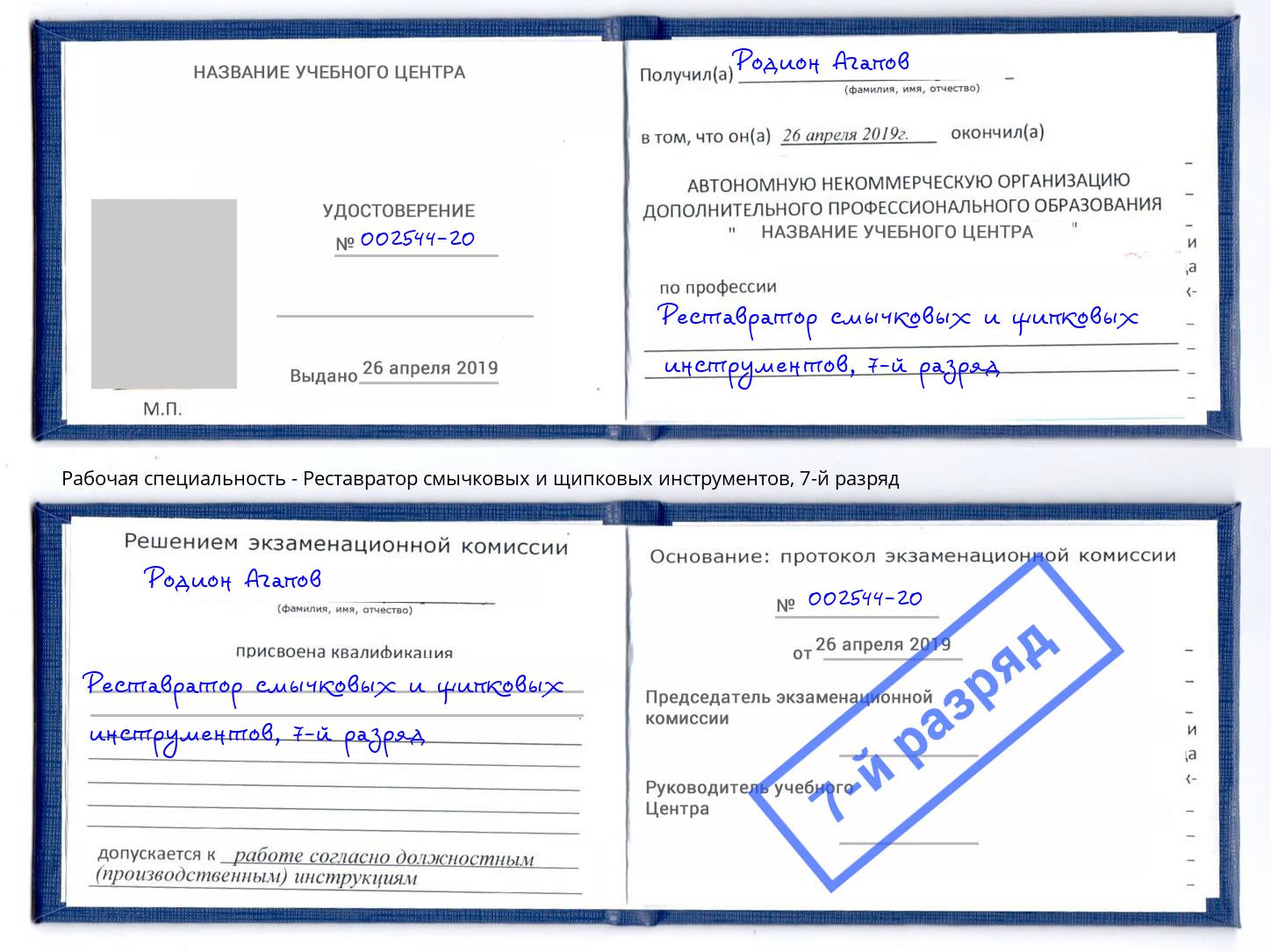 корочка 7-й разряд Реставратор смычковых и щипковых инструментов Усть-Джегута