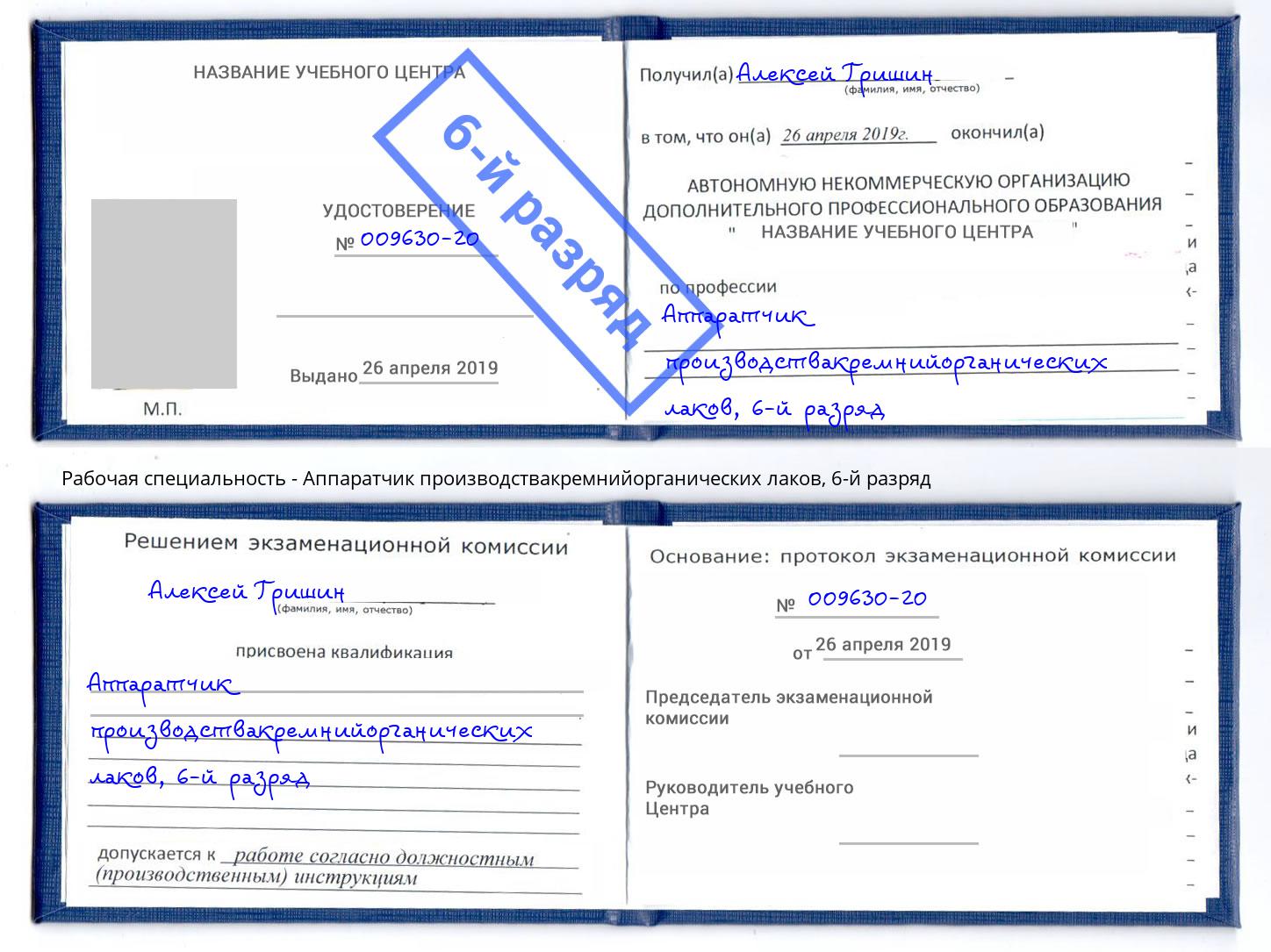 корочка 6-й разряд Аппаратчик производствакремнийорганических лаков Усть-Джегута