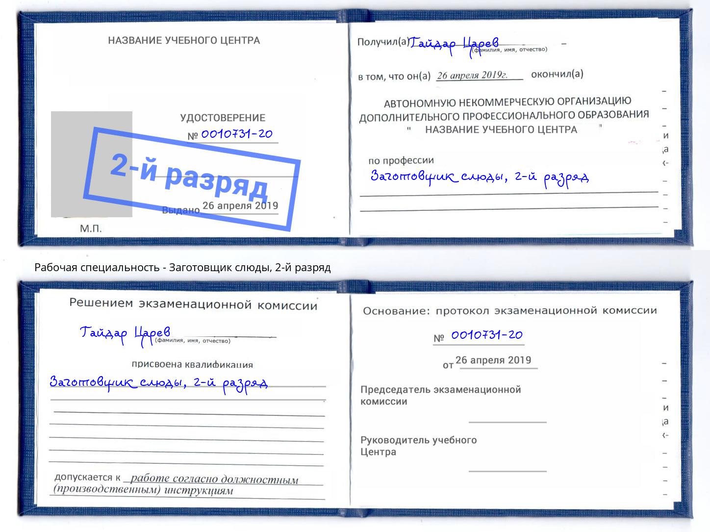 корочка 2-й разряд Заготовщик слюды Усть-Джегута