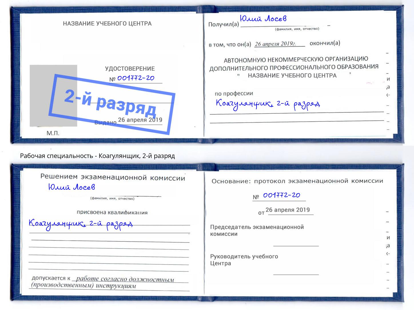 корочка 2-й разряд Коагулянщик Усть-Джегута