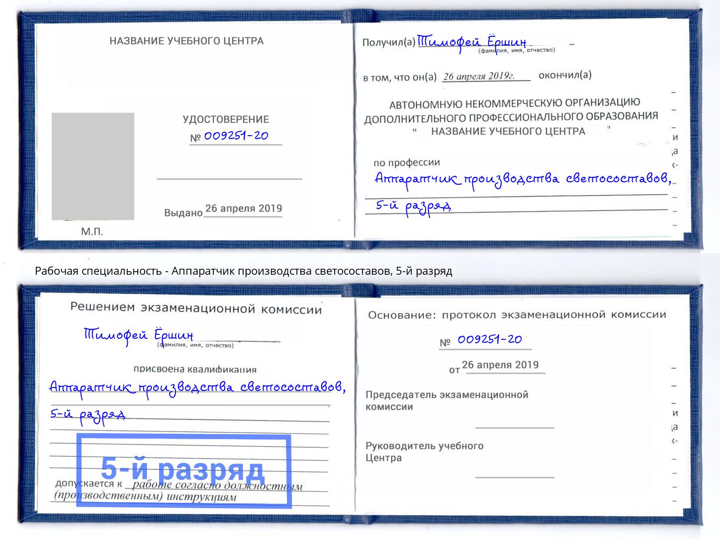 корочка 5-й разряд Аппаратчик производства светосоставов Усть-Джегута