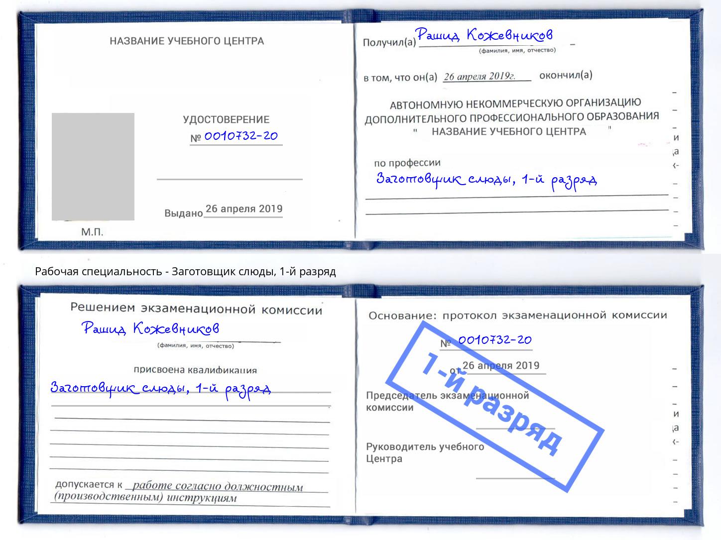 корочка 1-й разряд Заготовщик слюды Усть-Джегута