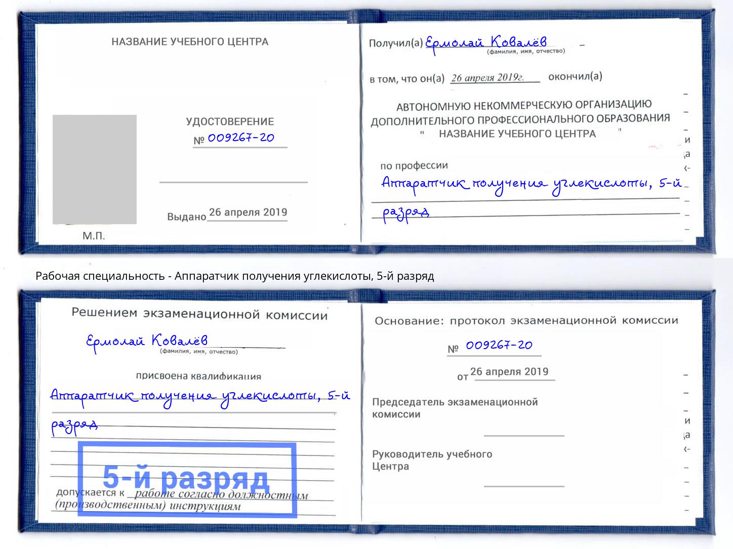 корочка 5-й разряд Аппаратчик получения углекислоты Усть-Джегута