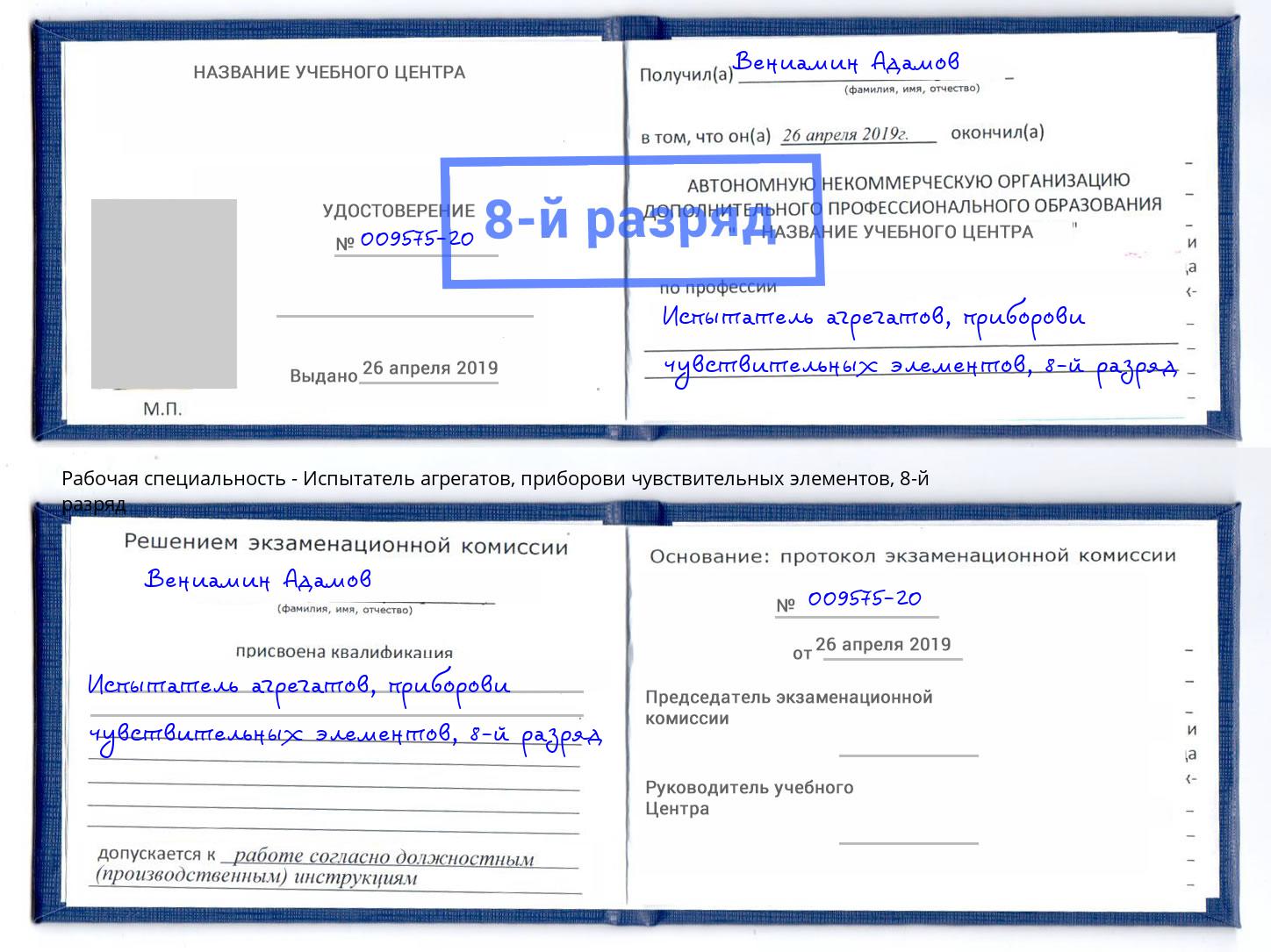 корочка 8-й разряд Испытатель агрегатов, приборови чувствительных элементов Усть-Джегута